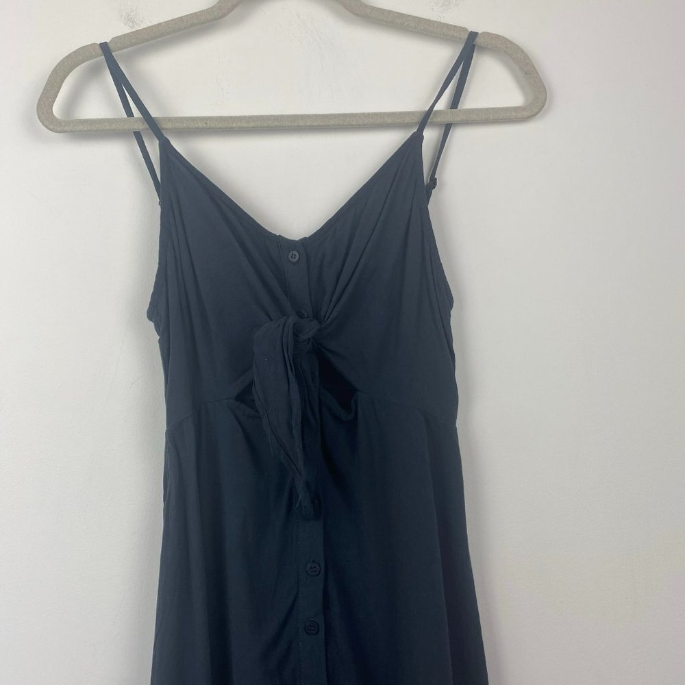 TOPSHOP Blue‎ Gray Grey Keyhole Knotted Midi Dress Linen Blend US 4 - Picture 5 of 12
